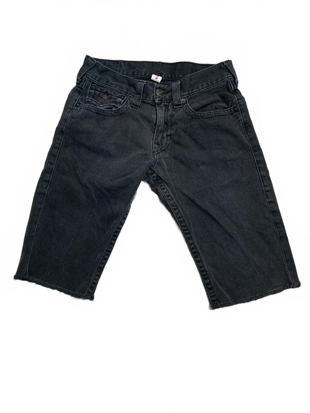 True Religion Men's Y2k Black Denim Cut-Off Shorts Size 31